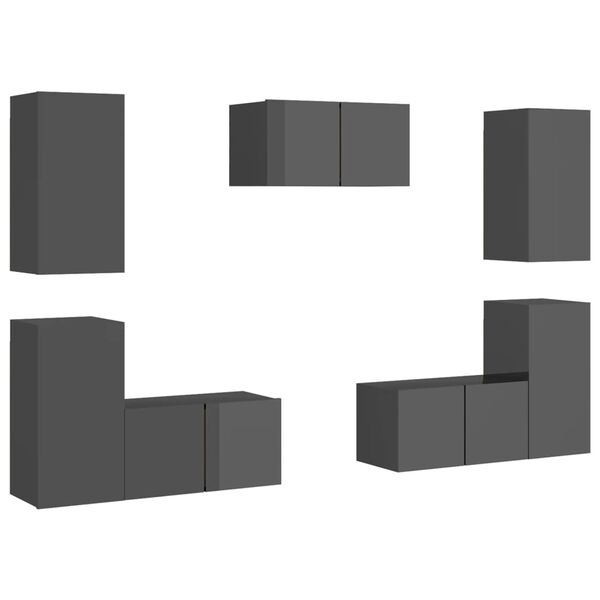 vidaXL 7 pcs conjunto de m&oacute;veis de TV contraplacado cinzento brilhante