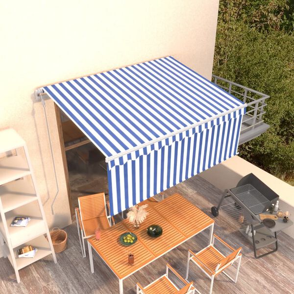 vidaXL Toldo retr&aacute;til autom&aacute;tico com estore 3,5x2,5 m azul e branco