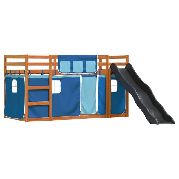 vidaXL Beliche com escorrega e cortinas 90x200 cm azul