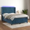 vidaXL Cama box spring c/ colch&atilde;o/LED 140x190 cm veludo azul-escuro