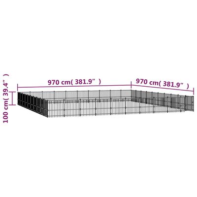 vidaXL Canil de exterior 94,09 m² aço