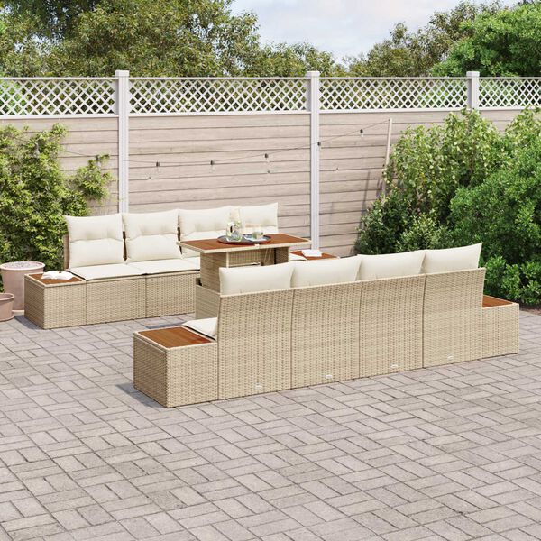vidaXL Conjunto de Sofá de Jardim 9 pcs Bege Rattan Sintético