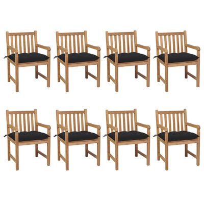 vidaXL Cadeiras de jardim c/ almofadões preto 8 pcs teca maciça