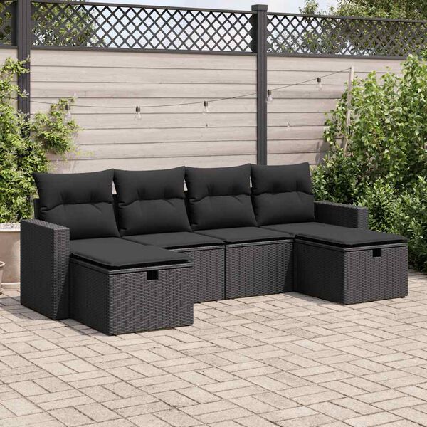 vidaXL 6 pcs conjunto sof&aacute;s de jardim c/ almofad&otilde;es vime PE preto