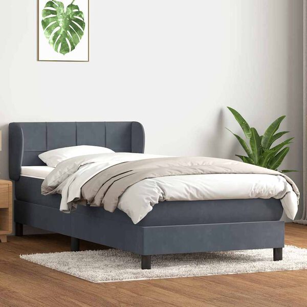 vidaXL Cama com molas/colch&atilde;o cinza-escuro 80x220 cm veludo