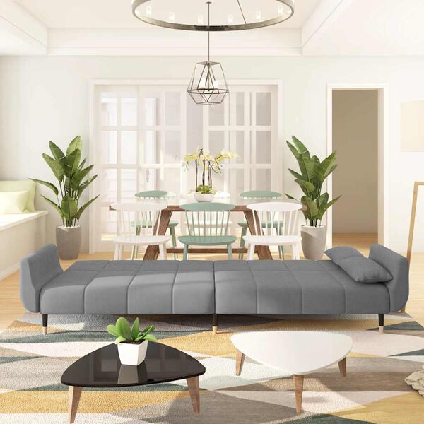 vidaXL Sofá-cama 2 lugares com duas almofadas veludo cinzento-claro