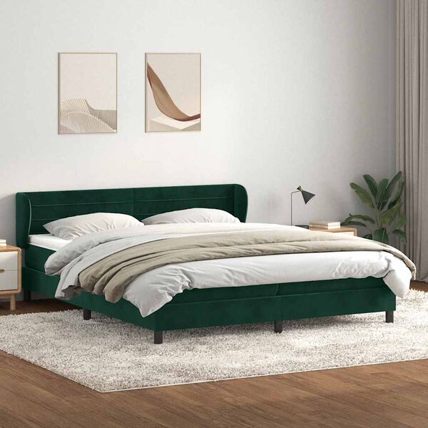vidaXL Cama com molas/colch&otilde;es 180x220 cm veludo verde-escuro