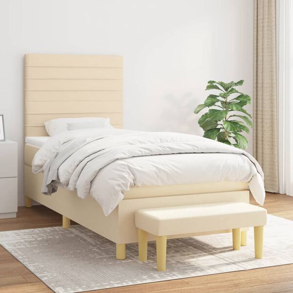 vidaXL Cama com molas/colch&atilde;o 90x200 cm tecido cor cr&egrave;me
