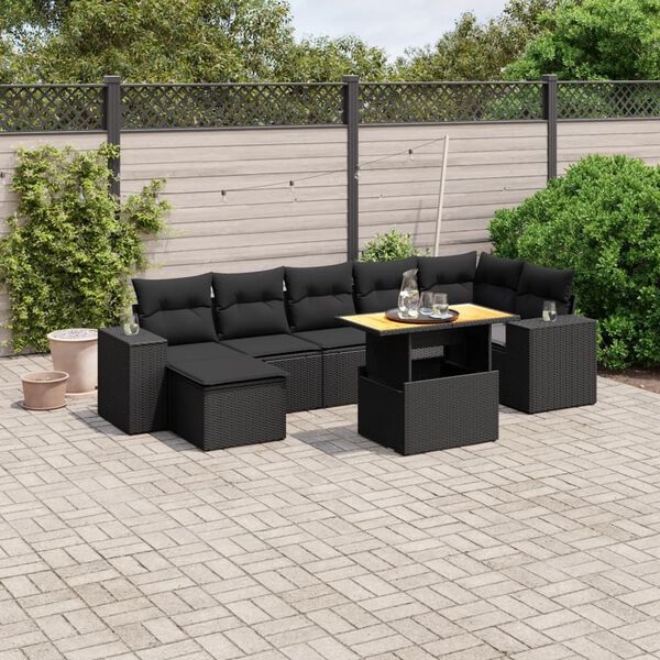 vidaXL 8 pcs conjunto sof&aacute;s de jardim com almofad&otilde;es vime PE preto