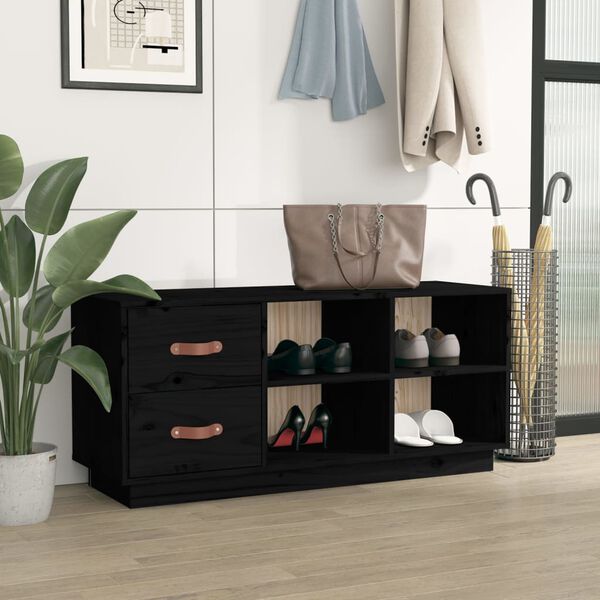 vidaXL Banco sapateira 100x34x45 cm pinho maciço preto