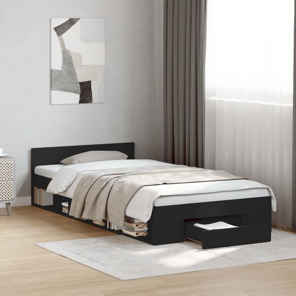 vidaXL Estrutura de cama c/ gaveta 90x200 cm derivados madeira preto