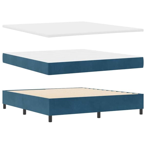 vidaXL Cama Box com colch&atilde;o Azul escuro 180 x 200 cm Veludo