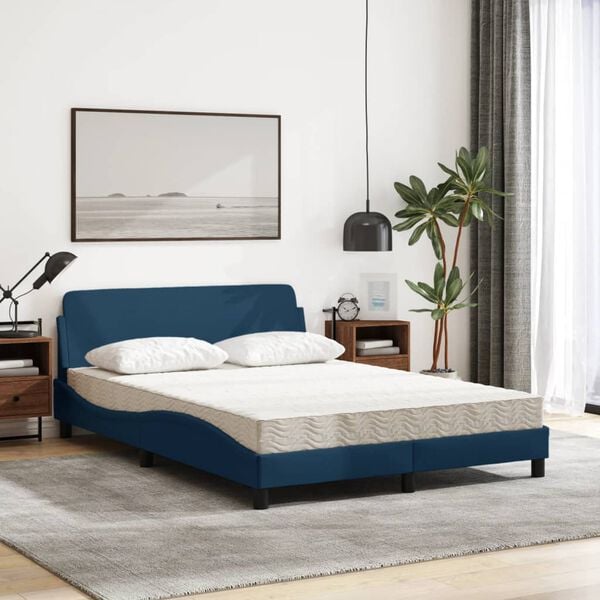vidaXL Cama com colch&atilde;o Dover 140x200 cm tecido azul