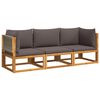 vidaXL Conjunto de sof&aacute;s de jardim vidaXL de 3 pe&ccedil;as com almofadas de madeira de ac&aacute;cia e corda