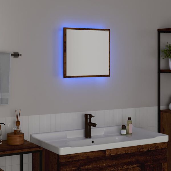 vidaXL Espelho de banheiro LED Madeira Antiga 40 x 37 x 8.5 cm
