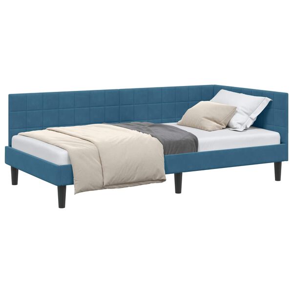 vidaXL Estrutura de Cama de Canto Azul 90 cm x 200 cm Veludo