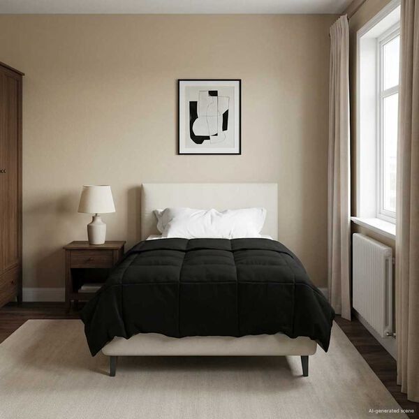 vidaXL Edredom de Inverno Colchonete Preto 140 x 220 cm Microfibra