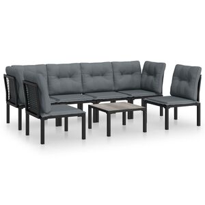 vidaXL 7 pcs conjunto lounge de jardim vime PE preto e cinzento