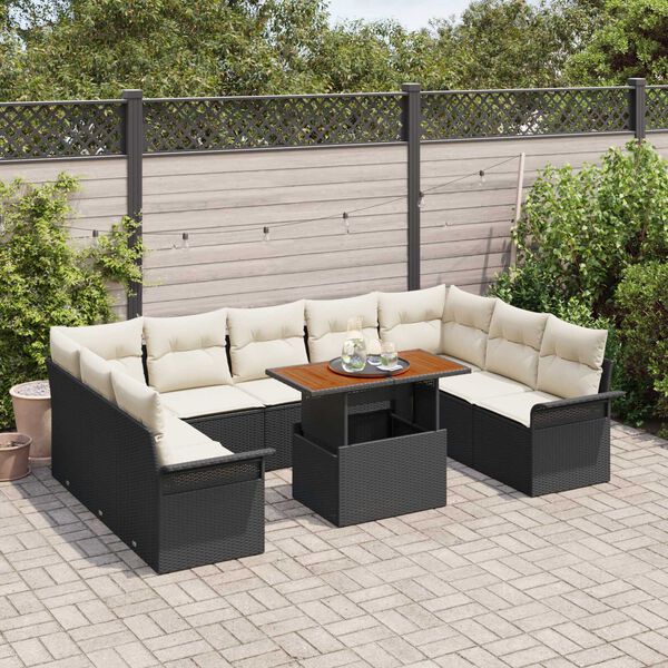 vidaXL Conjunto de Sof&aacute; de Jardim 10 pcs Preto Rattan Sint&eacute;tico