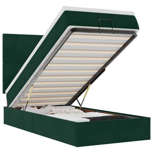 vidaXL Estrutura cama otomana colch&otilde;es 90x190cm veludo verde escuro