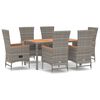 vidaXL 7 pcs conjunto de jantar p/ jardim c/ almofad&otilde;es vime PE cinza