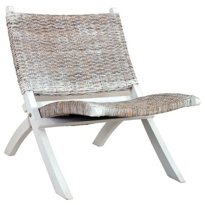 vidaXL Cadeira relaxante vime Kubu natural/madeira mogno maciça branco