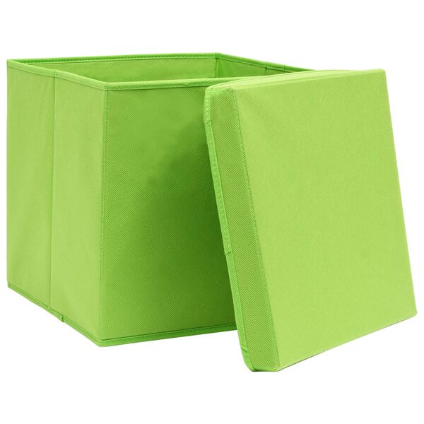 vidaXL Caixas de arrumação com tampas 4 pcs 32x32x32 cm tecido verde