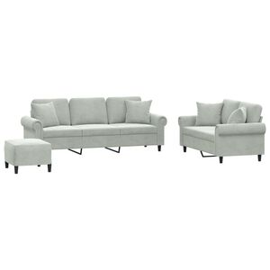 vidaXL 3 pcs conjunto de sof&aacute;s com almofadas veludo cinzento-claro