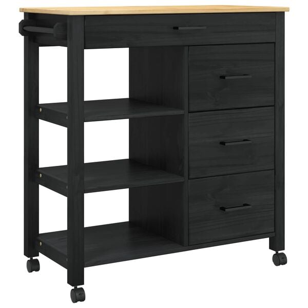 vidaXL Carrinho de Cozinha Preto