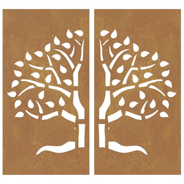 vidaXL Decora&ccedil;&atilde;o muro de jardim 2pcs 105x55cm a&ccedil;o corten design &aacute;rvore
