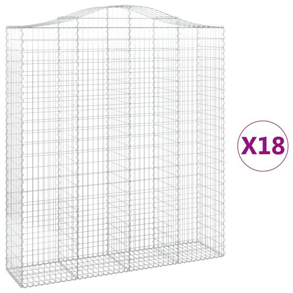 vidaXL Cestos gabi&atilde;o arqueados 18 pcs 200x50x220/240 ferro galvanizado