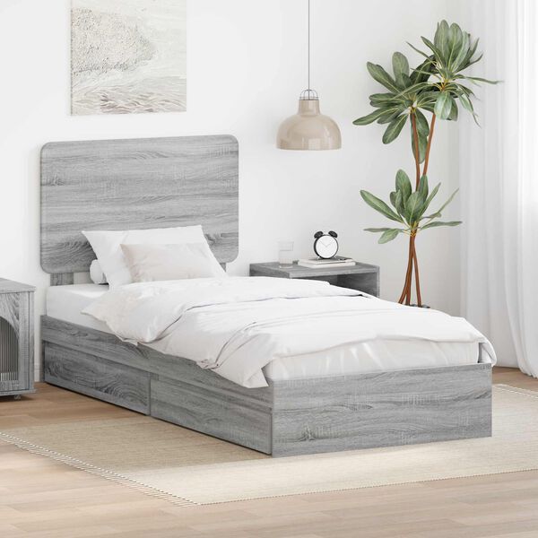 vidaXL Cama com Armazenamento com cabeceira Cinza Sonoma 100 x 200 cm