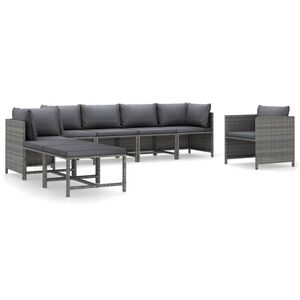 vidaXL 8 pcs conjunto lounge de jardim c/ almofad&otilde;es vime PE cinzento