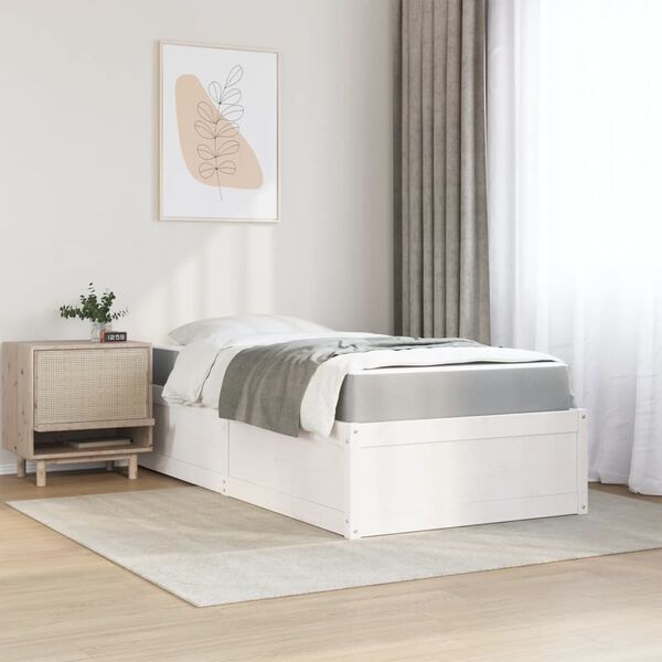 vidaXL Cama com colch&atilde;o 100x200 cm madeira de pinho maci&ccedil;a branco