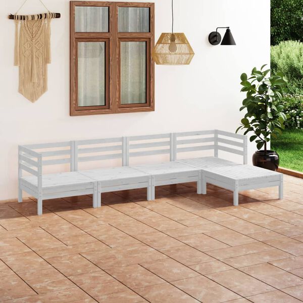 vidaXL 5 pcs conjunto lounge de jardim pinho maci&ccedil;o branco
