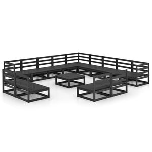 vidaXL 14 pcs conjunto lounge de jardim pinho maci&ccedil;o preto