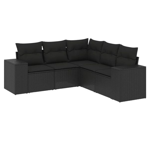 vidaXL 5 pcs conjunto sof&aacute;s de jardim com almofad&otilde;es vime PE preto