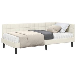 vidaXL Estrutura de Cama de Canto com Colch&atilde;o Creme 90 x 190 cm Veludo