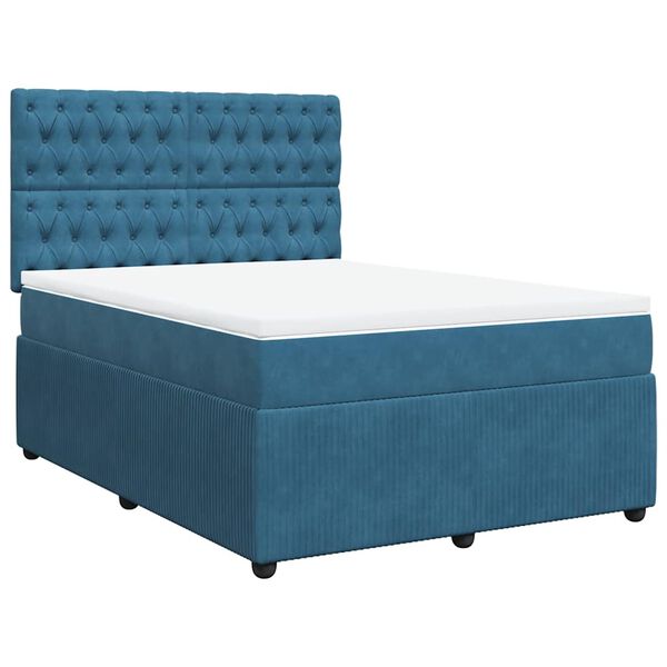 vidaXL Cama boxspring com colch&atilde;o 140x190 cm veludo azul