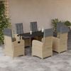vidaXL 7 pcs conj. jantar jardim c/ almofad&otilde;es vime PE bege misturado