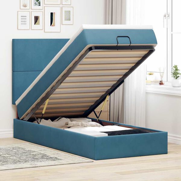 vidaXL Estrutura cama otomana colch&otilde;es 80x200 cm veludo azul escuro