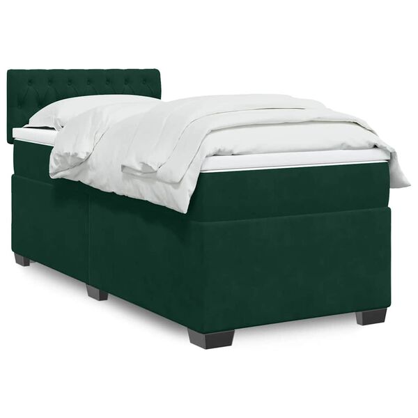 vidaXL Cama com molas/colch&atilde;o 100x200 cm veludo verde-escuro