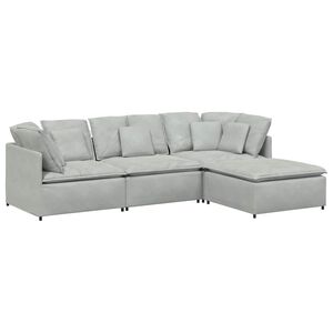 vidaXL Sof&aacute; modular com pufes e almofadas veludo cinzento-claro