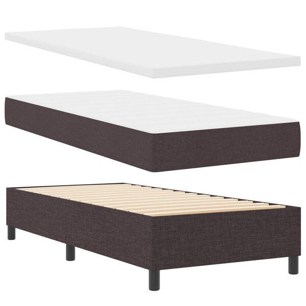 vidaXL Cama Box com colch&atilde;o com led Castanho escuro 90 x 190 cm tecido