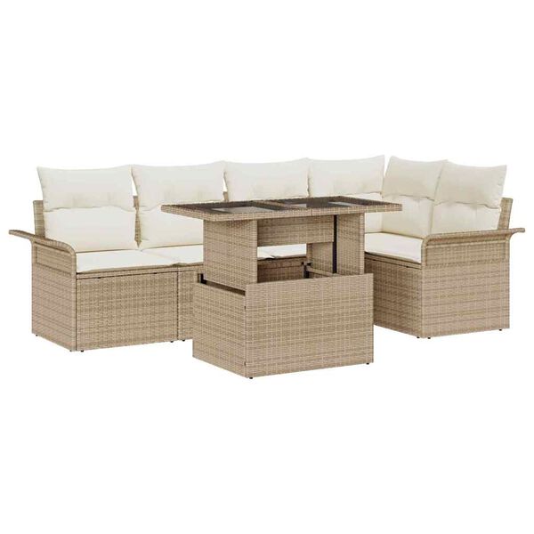 vidaXL Conjunto de Sof&aacute; de Jardim 6 pcs Bege Rattan Sint&eacute;tico
