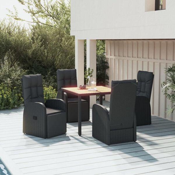 vidaXL 5 pcs conjunto de jantar p/ jardim vime PE/ac&aacute;cia maci&ccedil;a preto