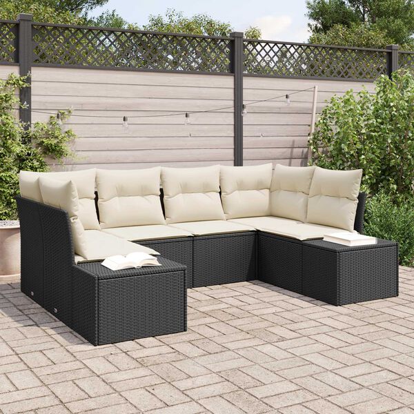 vidaXL Conjunto de Sof&aacute; de Jardim com almofada 6 pcs Preto vime PE