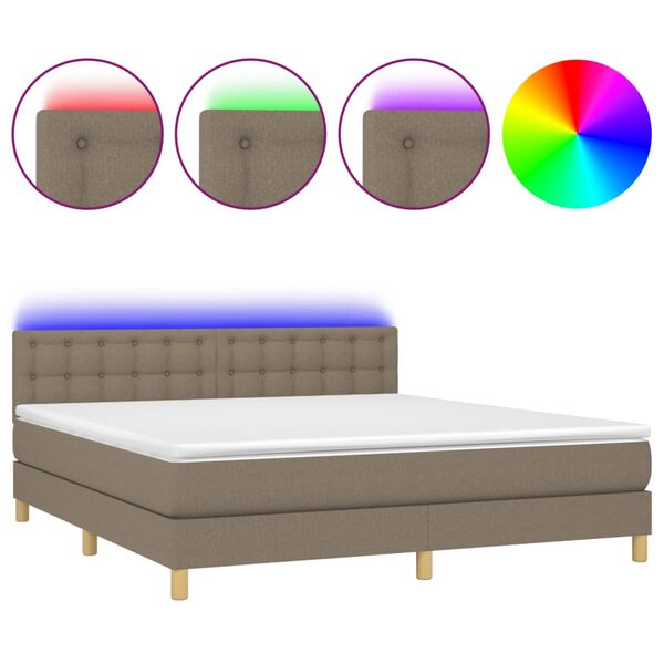 vidaXL Cama box spring colch&atilde;o/LED 160x200 cm tecido cinza-acastanhado