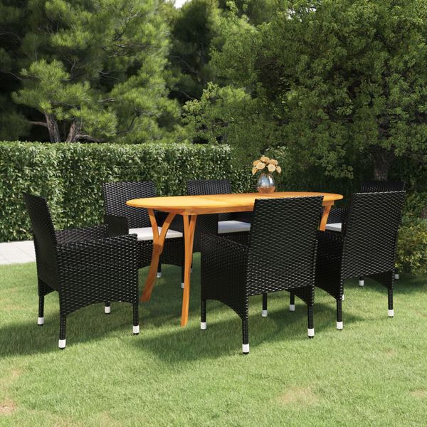 vidaXL 7 pcs conjunto de jantar para jardim preto