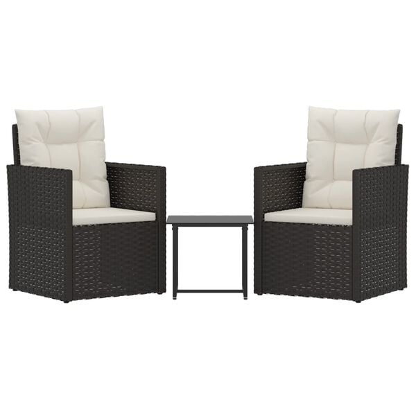 vidaXL 3 pcs conjunto lounge de exterior c/ almofad&otilde;es vime PE preto